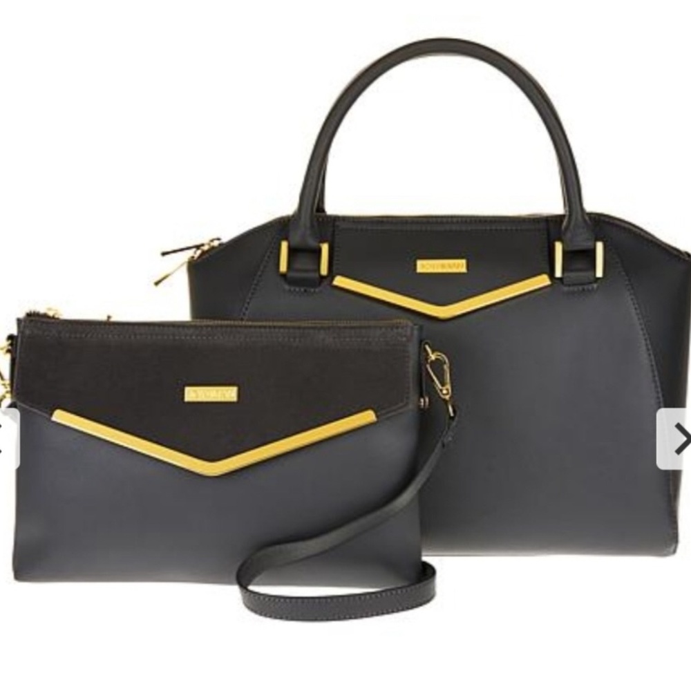 2 Pc. Gray Leather Satchel &Crossbody Purse Inside